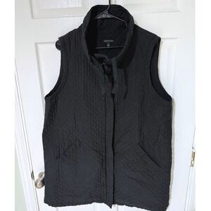 Eileen Fisher Black Quilted Silk Long Vest Funnel Neck XL Mens Luxury Layering